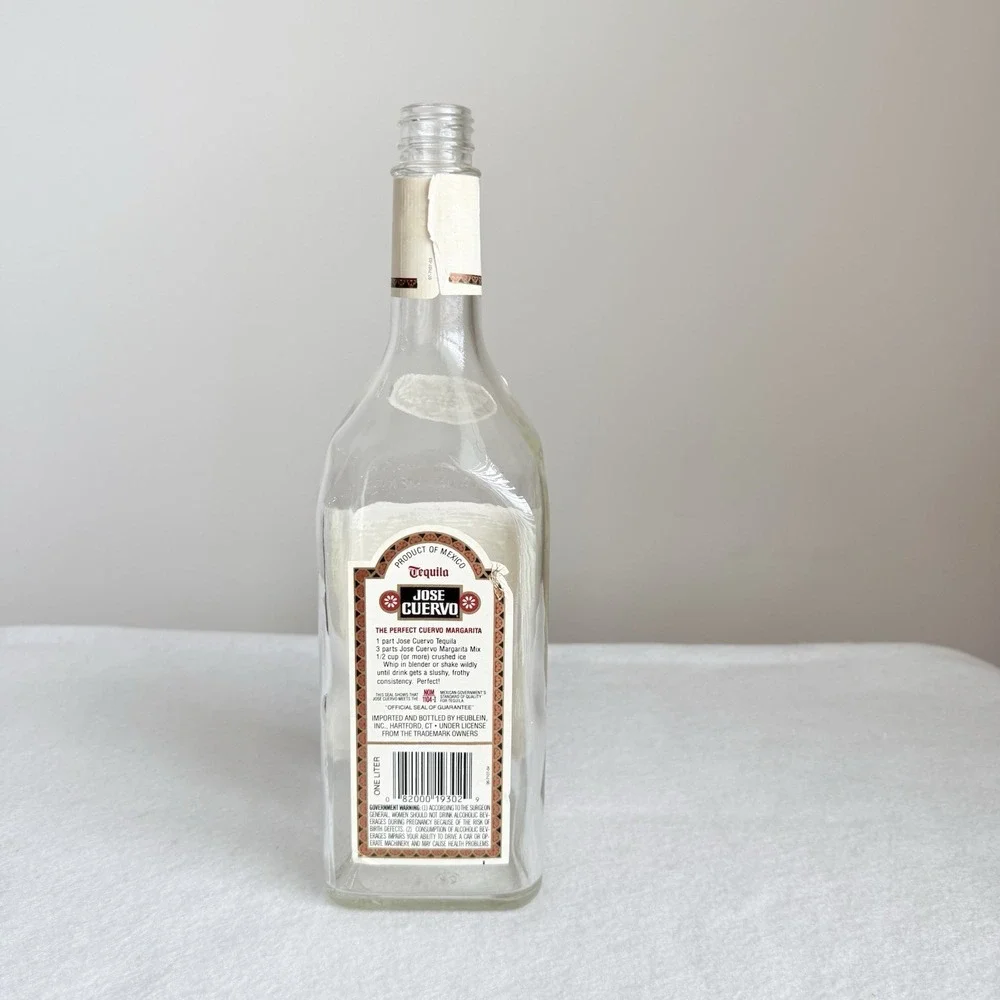 Jose Cuervo Imported Premium Tequila Empty 1 Liter Glass Bottle Mexico Bar Decor